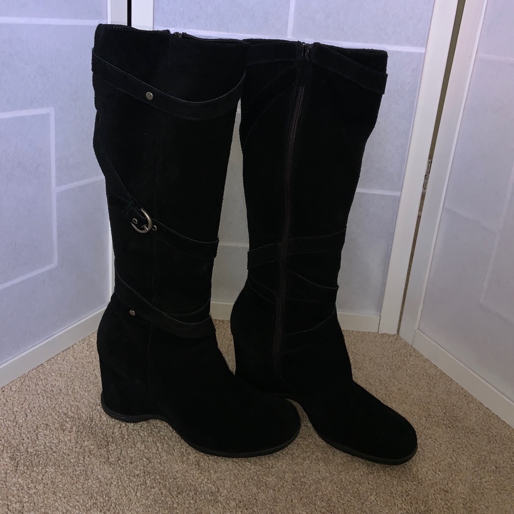Black Suede Boots wedge Heel